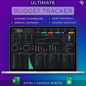 Ultimate Annual & Monthly Budget Spreadsheet Excel Google Sheets Template Debt Payoff Expense Tracker Financial Planner Savings Tracker