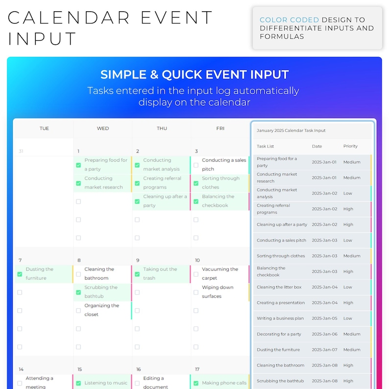 Monthly Calendar Spreadsheet | Multi-year Event Planner | Daily Task ...