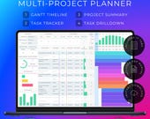 Multi Project Tracker Project Planner Gantt Chart Task Dashboard Management Template (Excel & Google Sheets)