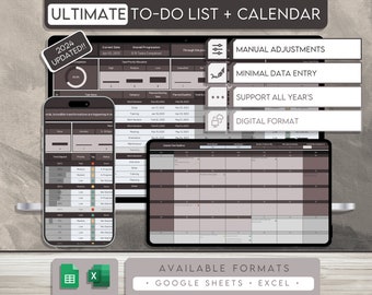 To Do List Excel and Google Sheets | Daily Task Tracker | 2023 Calendar Planner | Monthly Activity Template | Digital Checklist Spreadsheet