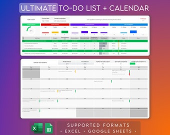 Lista de tareas pendientes Excel y Google Sheets / Rastreador de tareas diarias / Planificador de calendario 2024 / Agenda de fechas límite / Hoja de cálculo de lista de verificación / Horario digital