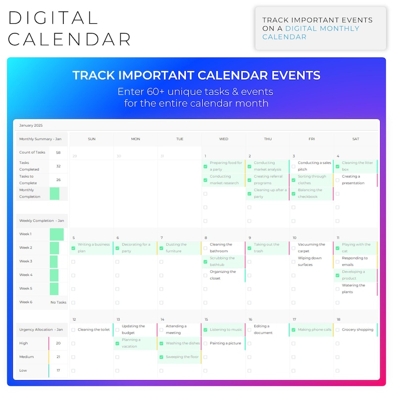 Monthly Calendar Spreadsheet | Multi-year Event Planner | Daily Task ...
