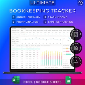 Plantilla de contabilidad empresarial / Hoja de cálculo contable / Presupuesto mensual / Registro de gastos / Registro de transacciones (Excel y Hojas de cálculo de Google)