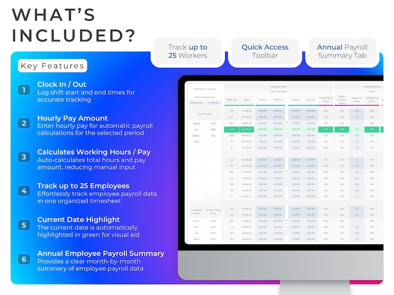 Multi-employee Payroll Timesheet | Time Tracker | Monthly Pay ...