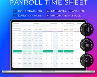 Payroll Timesheet | Employee Time Tracker | Hourly Pay Calculator | Management Template (Excel & Google Sheets)