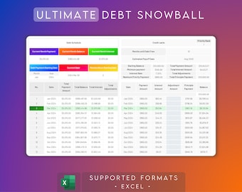 Rastreador de bola de nieve de deuda de Excel / Hoja de cálculo de pago de deuda / Rastreador de pago de deuda / Pago de préstamos estudiantiles / Pago de hipotecas / Rastreador libre de deudas