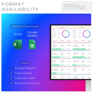 Kanban Board Excel & Google Sheets | Task Tracker | 2024 Calendar ...
