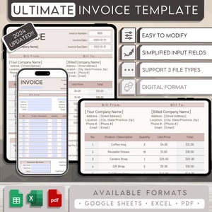 Invoice Template Excel and Google Sheets Editable PDF Form Professional ...