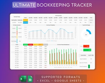 Plantilla de contabilidad para pequeñas empresas / Hoja de cálculo de contabilidad de Excel y Google Sheets / Rastreador de gastos / Rastreador de ventas / Rastreador de ingresos