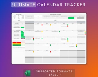 Calendario Anual Excel / Planificador de Calendario 2024 2025 / Planificador Digital / Rastreador de Tareas Mensual / Proyecto Proyecto / Diario Semanal Mensual Anual