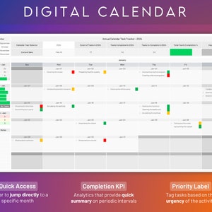 Calendario Excel y Hojas de Google / Plantilla de Calendario 2024 / Planificador de Proyectos Digitales / Rastreador de Tareas Mensual / Planificador de Horarios / Calendario de Tareas imagen 2