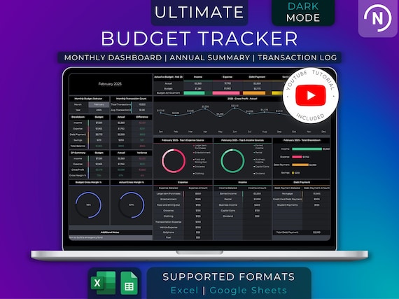 Annual Budget Spreadsheet | Income and Expense Tracker Financial Planner (Excel & Google Sheets)
