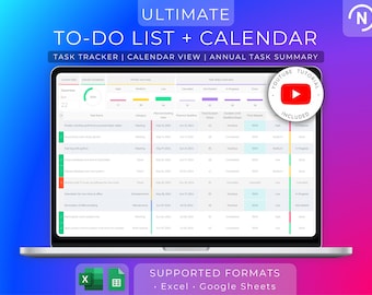 To Do List Template Task Tracker Excel Google Sheets Daily Planner Calendar Deadlines Productivity Tracker Task Manager Digital Download