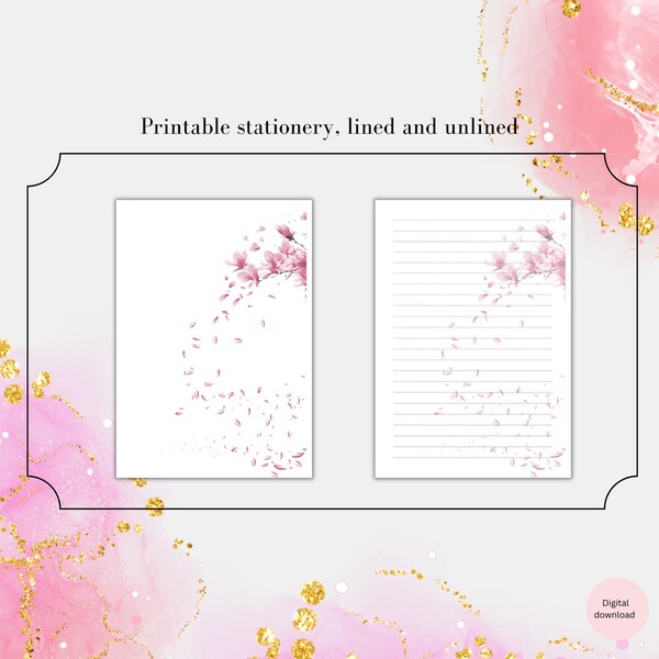 primary writing paper with dotted lines Flowers stationery | Printable Stationery | A4, A5, US Letter 8.5x11 in | Lined, Unlined Digital Letter Writing Paper,