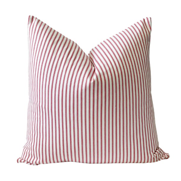 Red Classic Ticking Pillow Cover, Red and White Plaid Pillow Cover, Christmas Throw Pillow, Holiday Throw Pillow, Modern Farmhouse, 20x20,