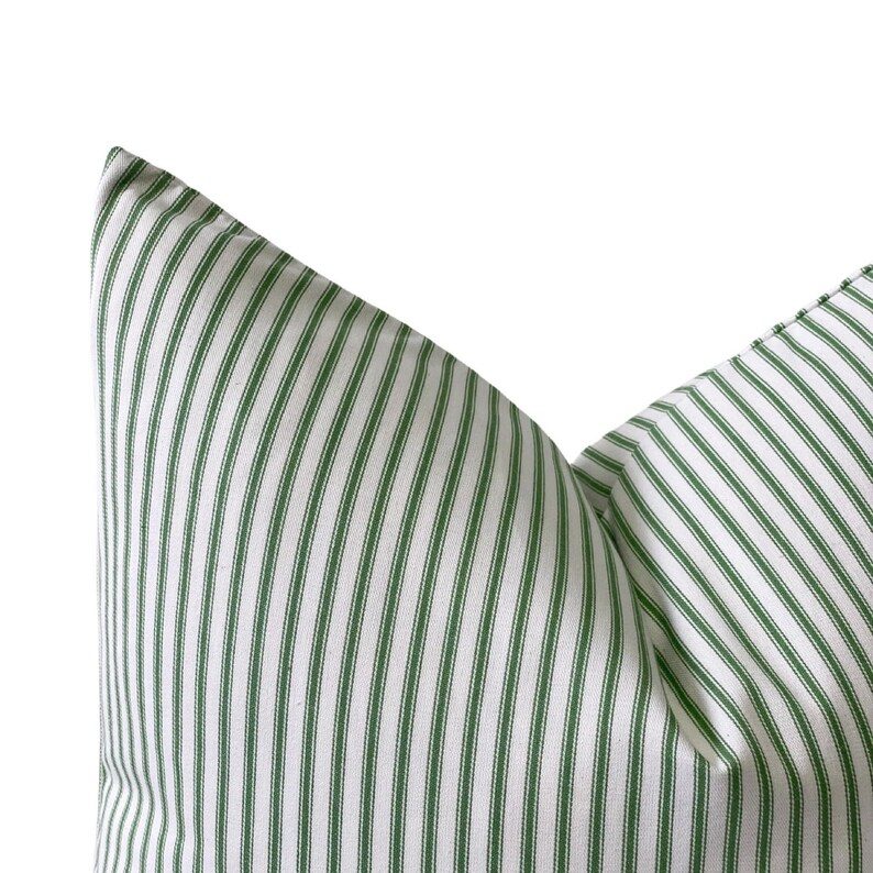 Green Ticking Stripe Pillow Cover, Green and White Plaid Pillow Cover