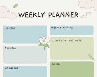 Weekly Planner, Printable Weekly Planner, Colorful Weekly Planner, Aesthetic Weekly Planner, Digital Print, Green Weekly Planner