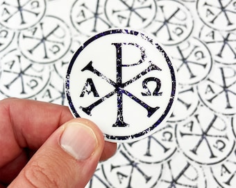 Distressed Chi Rho Vinyl Aufkleber | Christogramm, wasserfest 5 cm