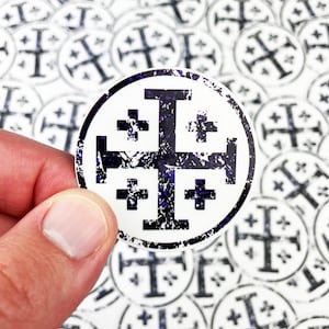 Jerusalem Cross Waterproof Vinyl Sticker | Crusader&#39;s Cross Sticker | Catholic Sticker | Christian Gift |