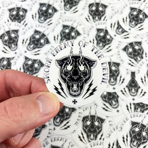 Autocollant chrétien d'art de tatouage | Ennemi juré du diable | Vinyle pour ordinateur portable | Autocollant Hydroflask | Sticker imperméable pour bouteille d'eau |