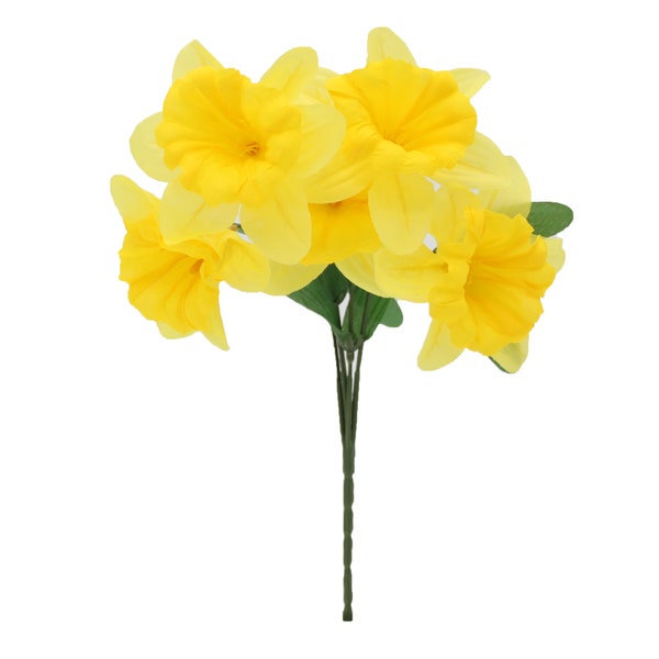Lifelike Artificial Fake Daffodil Flowers - 1 Stem with 5 Buds Each - Perfect for Flower Arrangements & Table Decor Faux Daffodils Flower