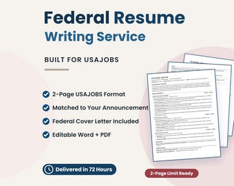 Federale cv-schrijfservice, USAJOBS-sollicitatieformulier van twee pagina's, sollicitatieformulier voor overheidsfuncties met professionele begeleidingsbrief