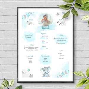1 Year Baby Info | Blue Elephant | Baby Gift | Birthday Gift | 1 Year Later | Baby Infographic
