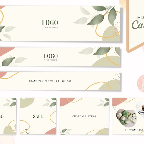 Etsy Shop Bundle | Shop Banners Template | Order Receipt Banner | Custom Listings | Shop Icon | Sale Icon | Edit in Canva | Etsy Shop Kit