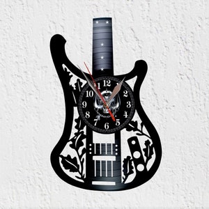 Wall Clock Large Size Bass Shape Guitar Hard Rock Electric Guitar Heavy Metal Rock Speed Metal Vinyl Record Clock