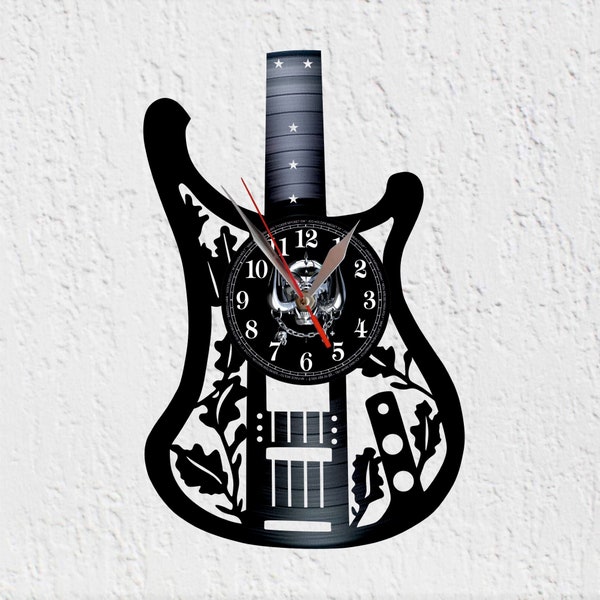 Reloj de Pared Tamaño Grande Forma de Bass Guitar Hard Rock Guitarra Electrica Heavy Metal Rock Speed Metal Reloj de Disco de Vinilo