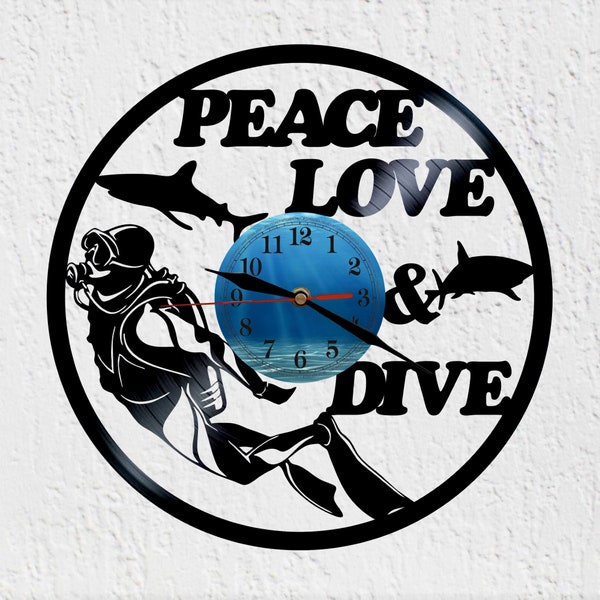 Reloj de Pared Tamaño Grande Paz Amor y Buceo Mar Profundo Reloj de Disco de Vinilo LP 12"