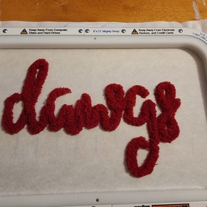 Handwritten dawgs yarn applique machine embroidery design  sport team design file, digital file, 6x10 hoop, ITH design file