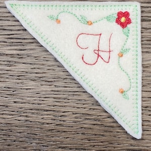 Floral Corner bookmark machine embroidery design, digital design initial H