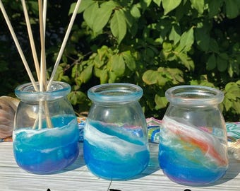 Coastal Reed Diffuser, Aromatherapy for your home, enjoy essential oils in these glass decanters with beautiful hand painted ocean waves.