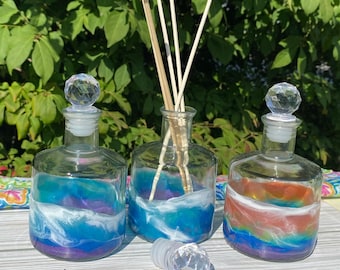 Coastal Reed Diffuser, Aromatherapy for your home, enjoy essential oils in these glass decanters with beautiful hand painted ocean waves.