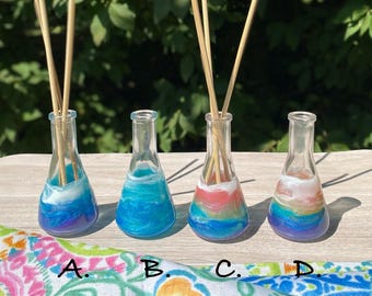 Coastal Reed Diffuser, Aromatherapy for your home, enjoy essential oils in these glass decanters with beautiful hand painted ocean waves.