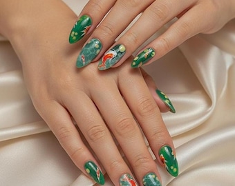 3D Koi Fish Press On Nails: Japanese Pond Nail Art