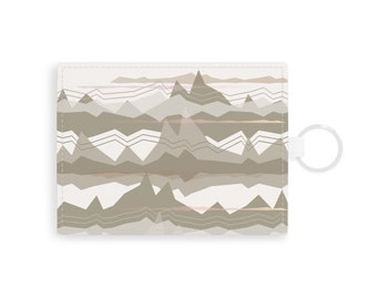 Saffiano Leather Card Holder with Mountains Pattern / White Tan Brown Neutrals / Gift for Her Accessory Vegan / C2024-2-1