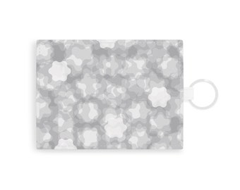 Porte-cartes en cuir saffiano avec motif camouflage fleurs étoilées / Gris blanc / Accessoire cadeau pour elle Vegan / C2024-2-1