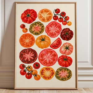 Heirloom Tomato Print, Watercolour Vegetable Wall Art, Kitchen Poster, Colourful Tomato Illustration, Botanical Food Art for Kitchen Decor image 1