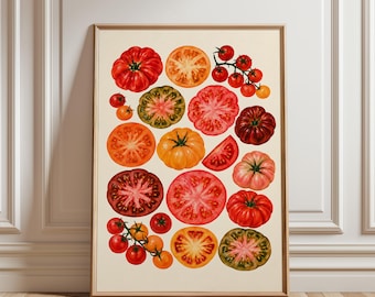 Heirloom Tomato Print, Watercolour Vegetable Wall Art, Kitchen Poster, Colourful Tomato Illustration, Botanical Food Art for Kitchen Decor