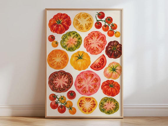 Heirloom Tomato Print, Watercolour Vegetable Wall Art, Kitchen Poster, Colourful Tomato Illustration, Botanical Food Art for Kitchen Decor