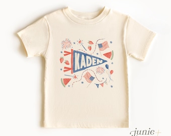4th of July Personalized Name Toddler Shirt - Retro American Patriotic Toddler Boy Shirt - Customized USA Name Toddler Shirt