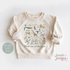 Meet Me at the Zoo Toddler Sweatshirt - Wild Animals Birthday Zoo Toddler Pullover - Cheetah Elephant Giraffe Toddler Crewneck
