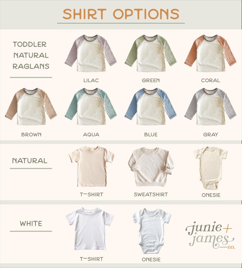 a chart of different types of shirts for babies