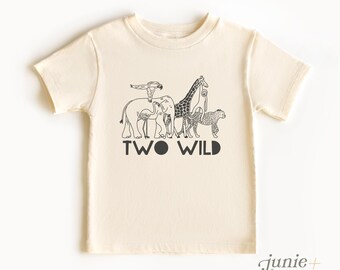 TWO WILD 2nd Birthday Tee - Wild Animals Birthday Toddler Shirt - Cheetah Elephant Giraffe Birthday Toddler Tee