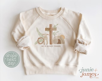 He is Risen Indeed Toddler Sweatshirt - Christian Easter Toddler Crewneck - Cute Easter Watercolor Toddler Gender Neutral Pullover