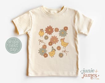 Farm Flower Chicks Toddler Shirt - Farm Cottagecore Toddler T-Shirt - Cute Chicken Girl Bows Toddler Tee
