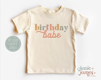 Retro Birthday Babe Toddler Shirt - Birthday Girl Toddler Tee - Pastel Rainbow Birthday Toddler Shirt