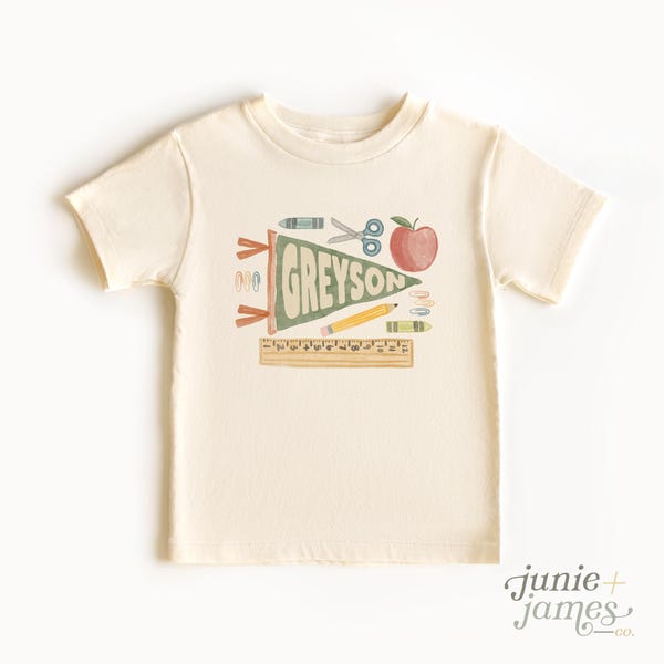Back to School Personalized Boy Name Toddler Shirt - School Supplies Pennant Boy Name T-shirt - Customized Name Toddler Shirt
